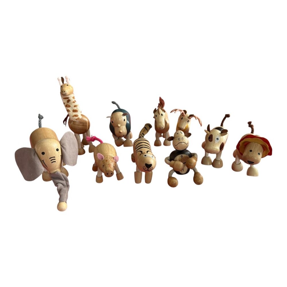 Wooden Posable Animal Anamalz Toy Figures Zoo Montessori Toy Lot Of 10